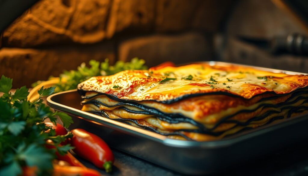 Backen der Auberginen Lasagne