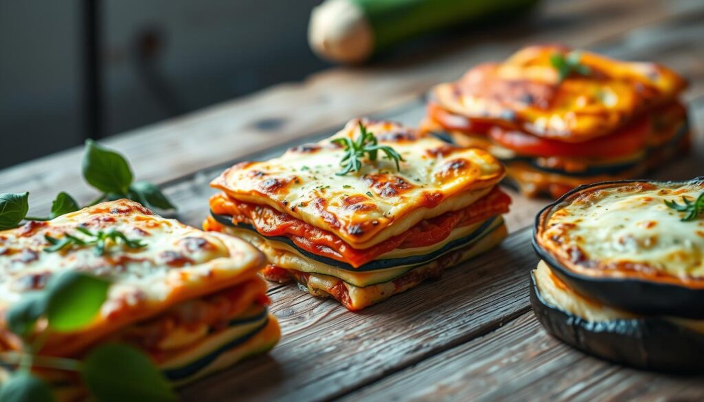 Kohlrabi-Lasagne, Zucchini-Lasagne und Aubergine-Lasagne