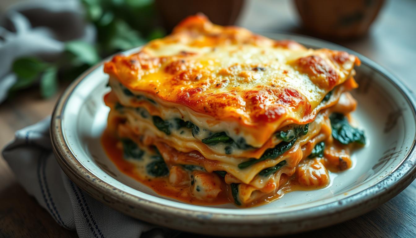 Einfaches Rezept für Lachs Spinat Lasagne
