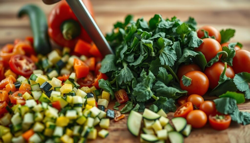 Gemüsevorbereitung für vegetarischen Gnocchi-Auflauf