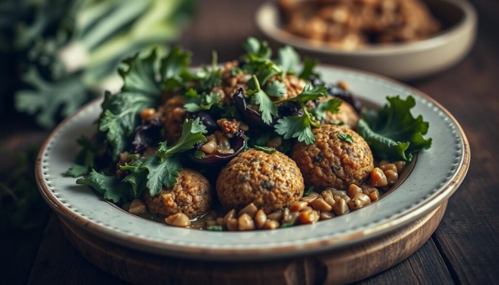 Grünkohl rezept vegetarisch orientalisch mit Linsenfalafel