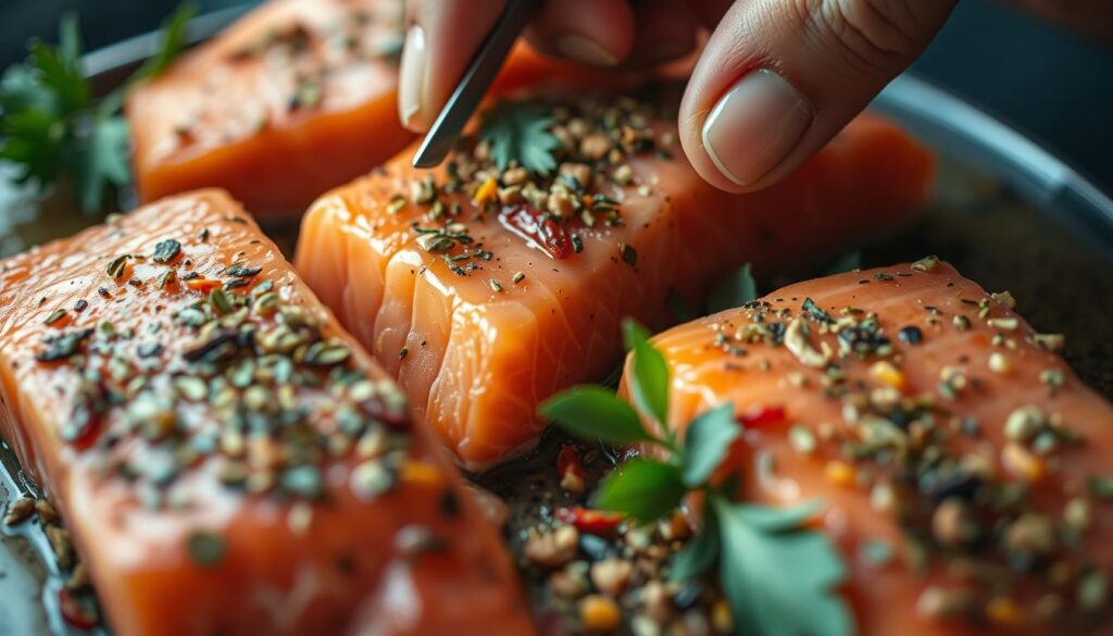 Lachs mit Gewürzen marinieren